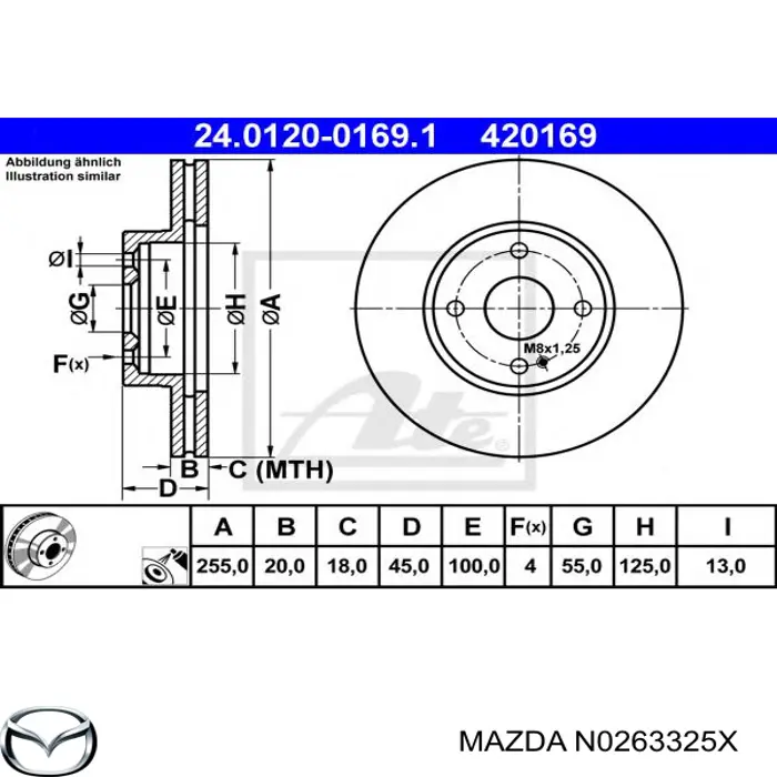 N0263325X Mazda freno de disco delantero