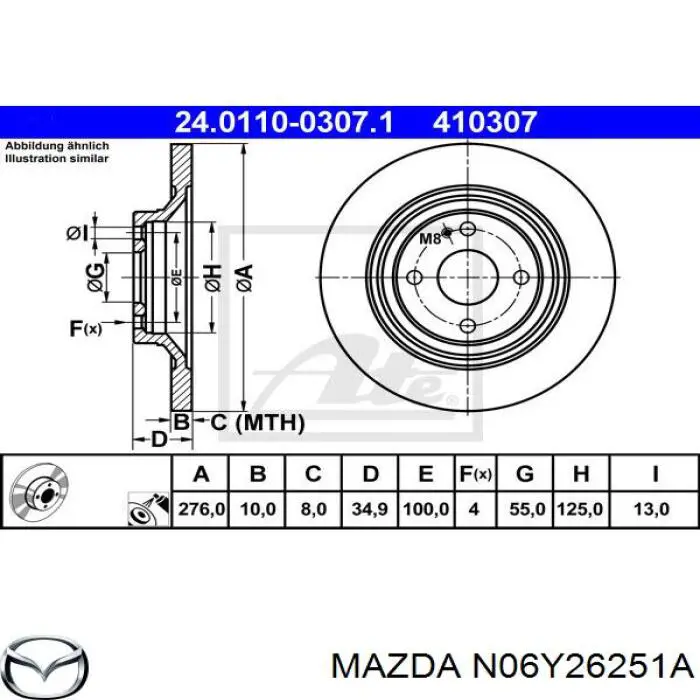 N06Y26251A Mazda disco de freno trasero