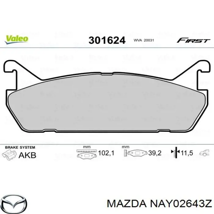 NAY02643Z Mazda pastillas de freno traseras