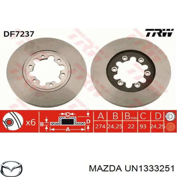 UN1333251 Mazda freno de disco delantero