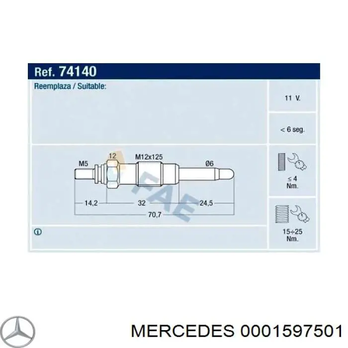 0001597501 Mercedes bujía de incandescencia