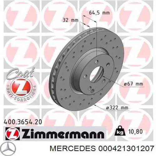 000421301207 Mercedes freno de disco delantero