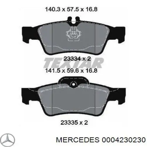 0004230230 Mercedes pastillas de freno traseras