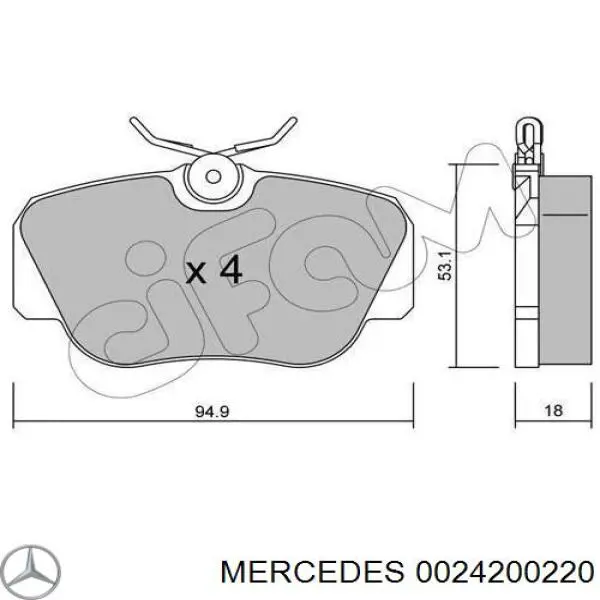 0024200220 Mercedes pastillas de freno delanteras