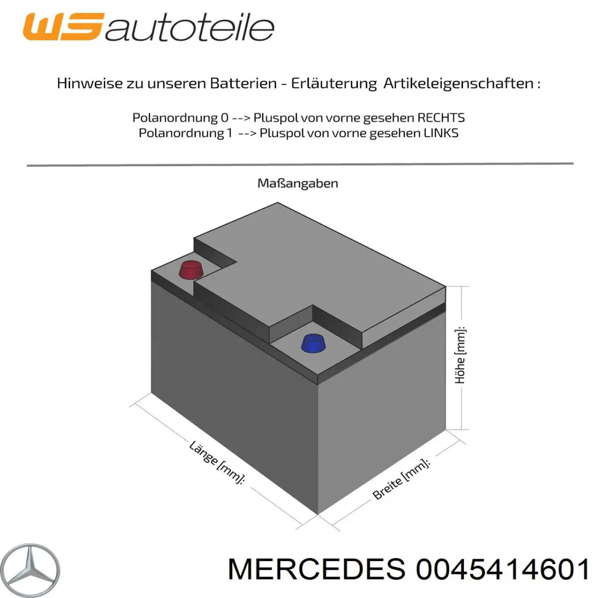 0045414601 Mercedes batería de arranque