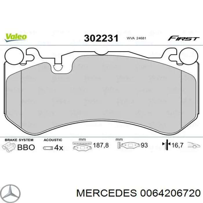 0064206720 Mercedes pastillas de freno delanteras