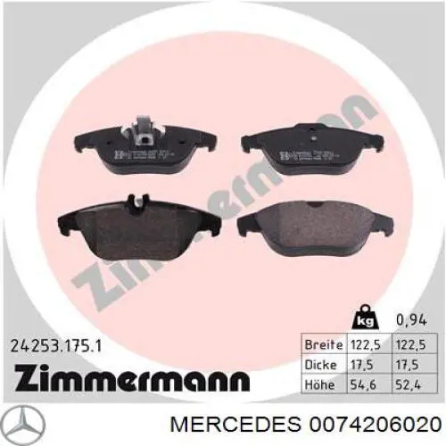 0074206020 Mercedes pastillas de freno traseras