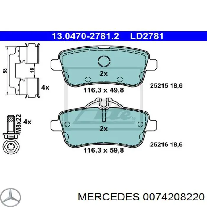 0074208220 Mercedes pastillas de freno traseras