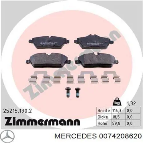 0074208620 Mercedes pastillas de freno traseras