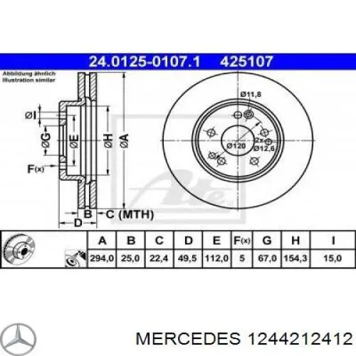 1244212412 Mercedes freno de disco delantero