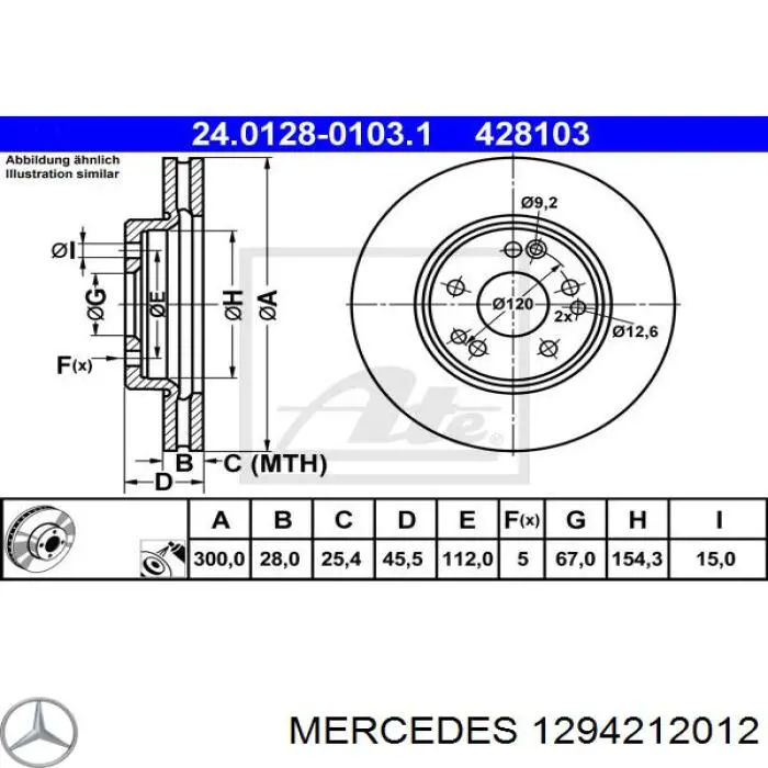 1294212012 Mercedes freno de disco delantero