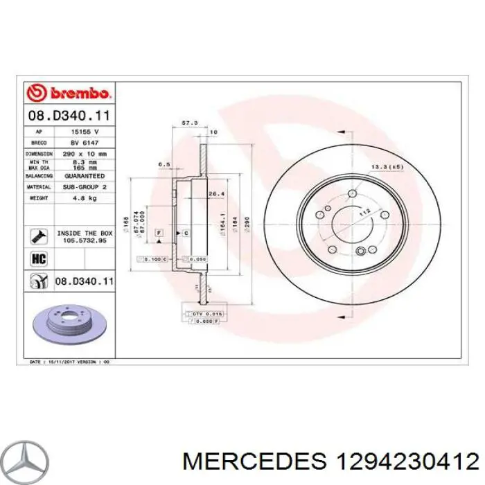 1294230412 Mercedes freno de disco delantero