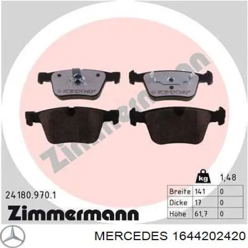 1644202420 Mercedes pastillas de freno traseras