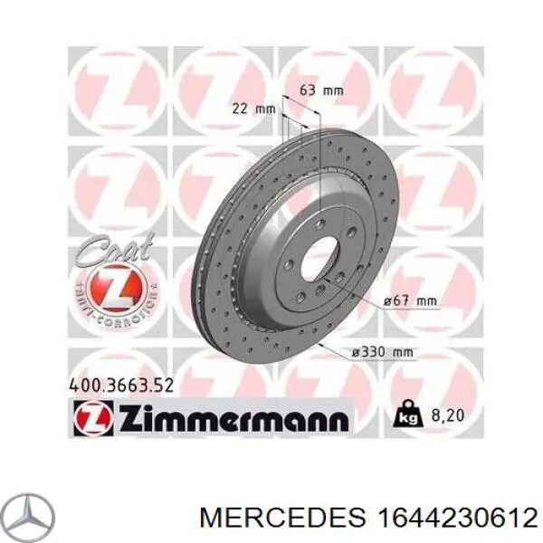 1644230612 Mercedes disco de freno trasero