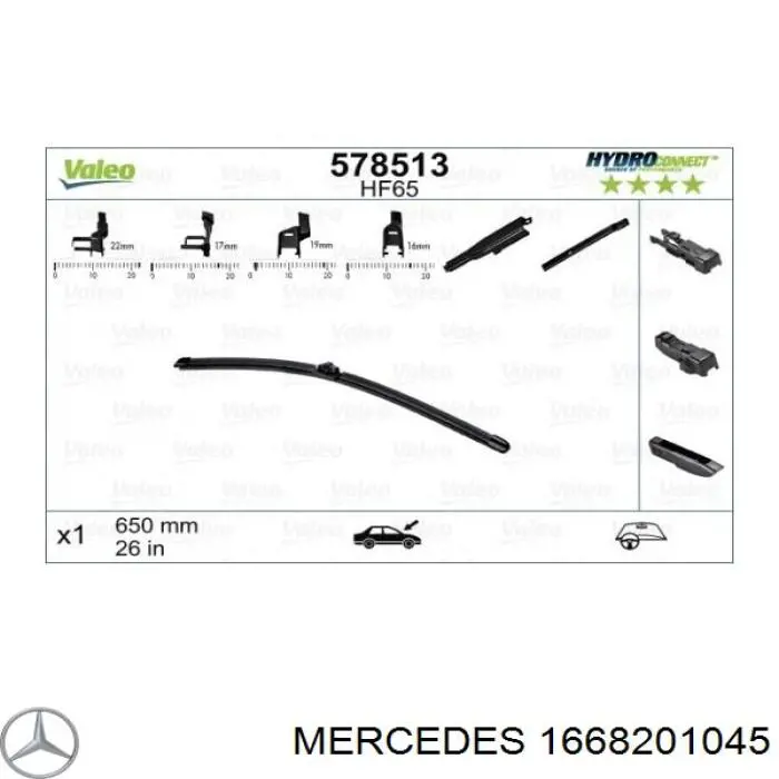 1668201045 Mercedes juego de limpiaparabrisas de luna delantera, 2 piezas