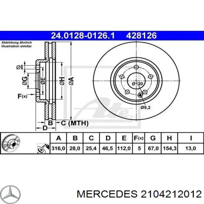 2104212012 Mercedes freno de disco delantero