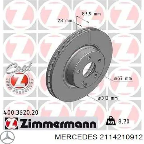 2114210912 Mercedes freno de disco delantero