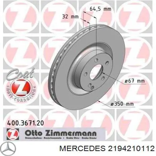 2194210112 Mercedes freno de disco delantero