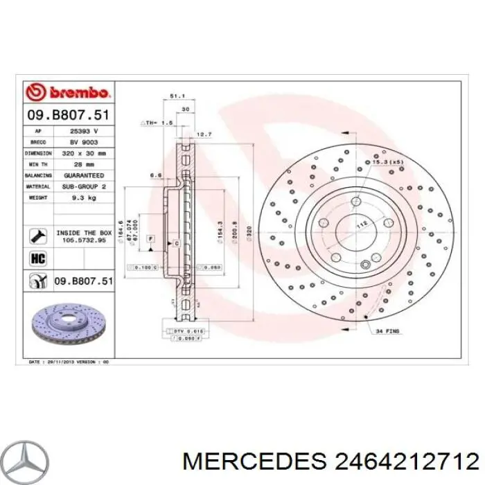 2464212712 Mercedes freno de disco delantero