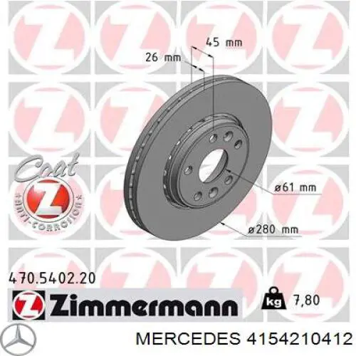 4154210412 Mercedes freno de disco delantero