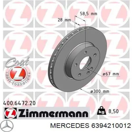 6394210012 Mercedes freno de disco delantero