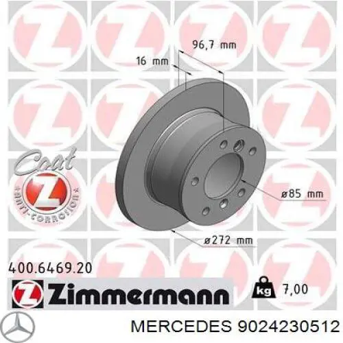 9024230512 Mercedes disco de freno trasero