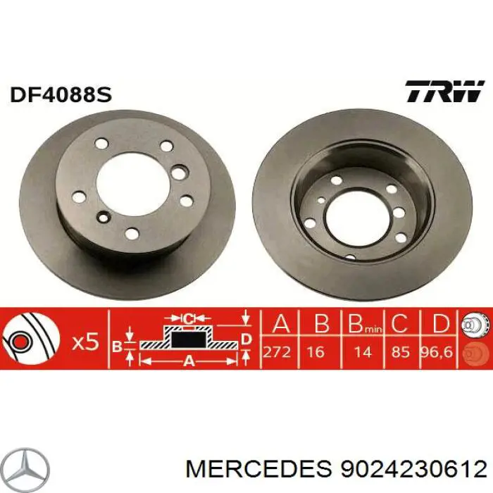 9024230612 Mercedes disco de freno trasero