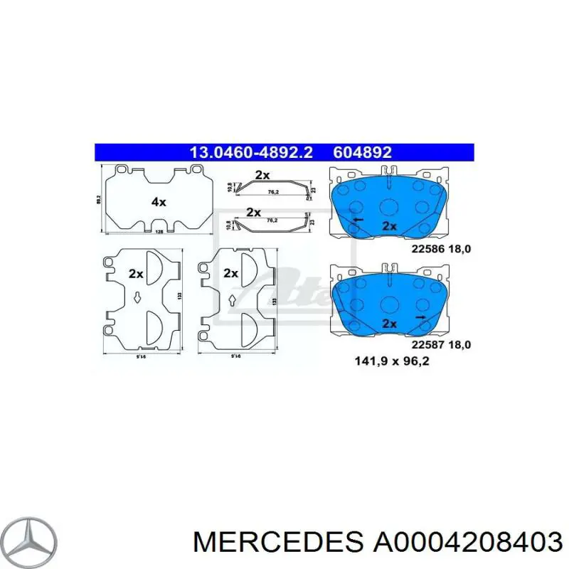 A0004208403 Mercedes pastillas de freno delanteras