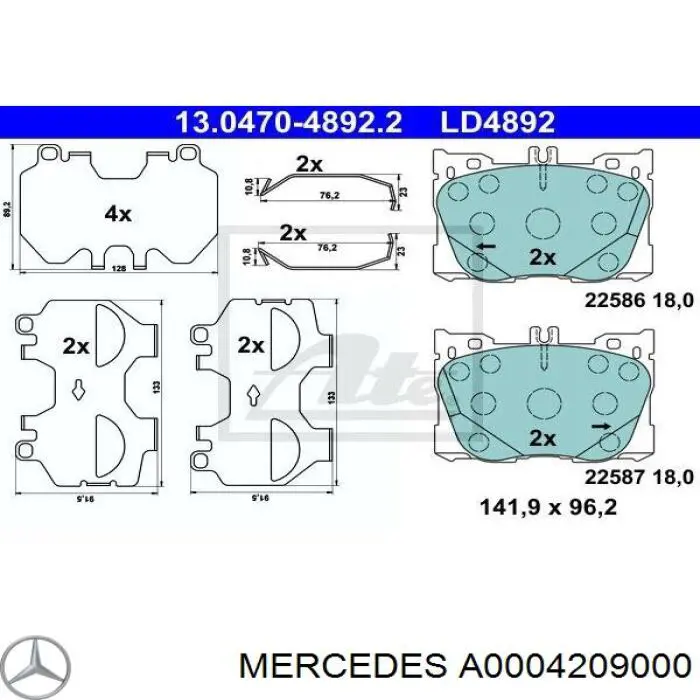 A0004209000 Mercedes pastillas de freno delanteras