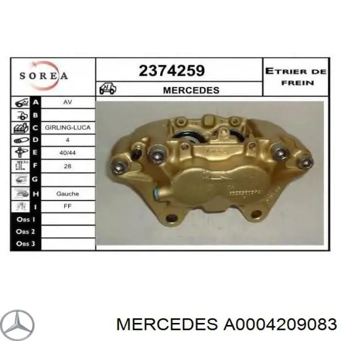 0004209083 Mercedes pinza de freno delantera izquierda