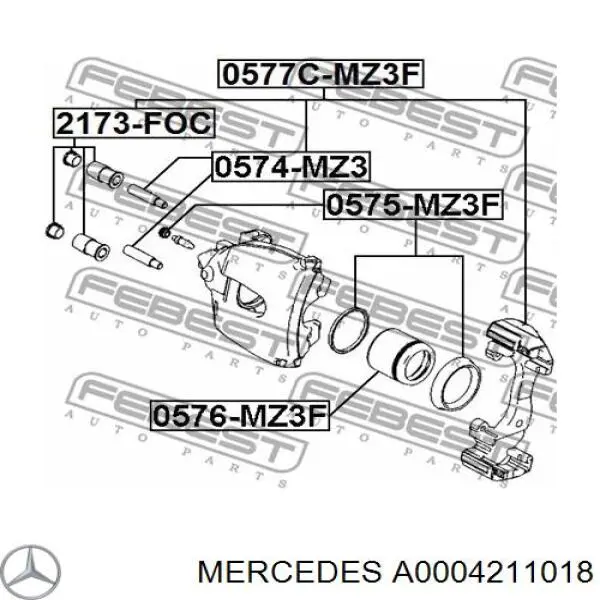 A0004211018 Mercedes pasador guía, pinza del freno trasera