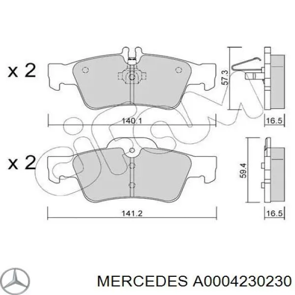 A0004230230 Mercedes pastillas de freno traseras