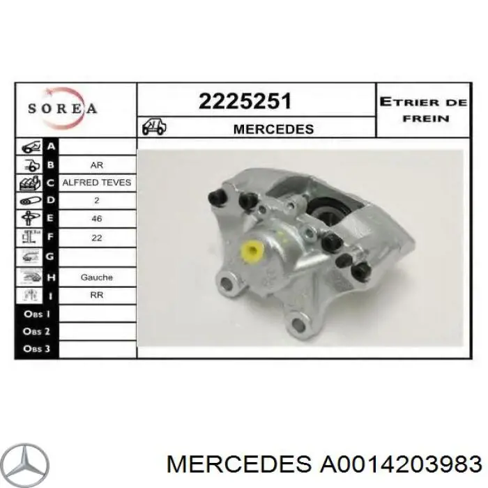 A0014203983 Mercedes pinza de freno trasera izquierda