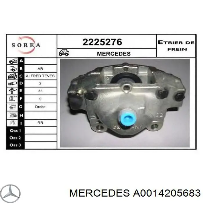 1420568364 Mercedes pinza de freno trasero derecho