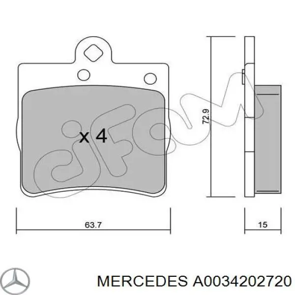 A0034202720 Mercedes pastillas de freno traseras