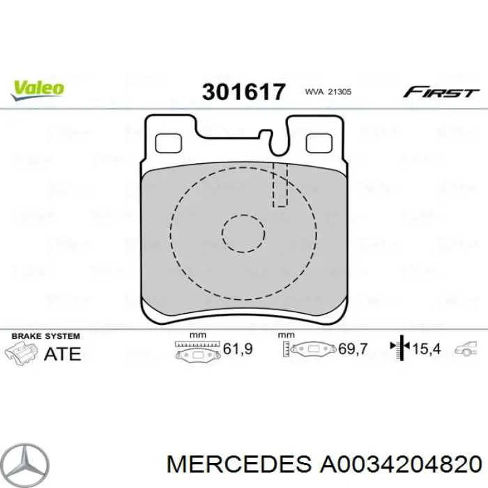 A0034204820 Mercedes pastillas de freno traseras