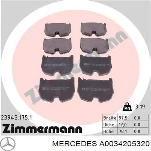 A003 420 53 20 Mercedes pastillas de freno delanteras