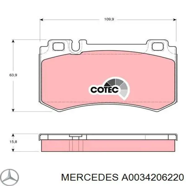 A0034206220 Mercedes pastillas de freno traseras