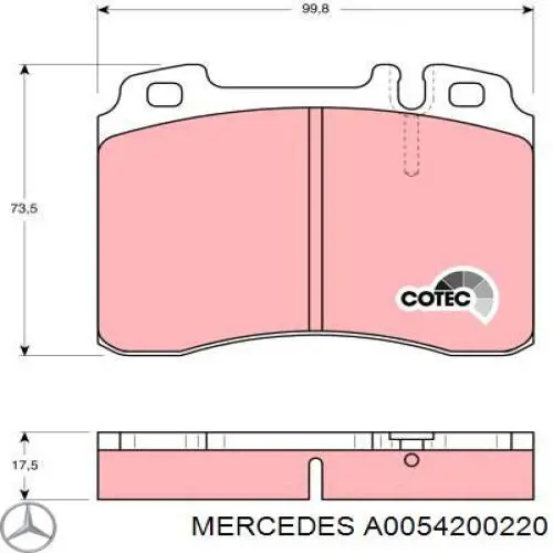 A0054200220 Mercedes pastillas de freno delanteras