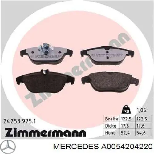 A0054204220 Mercedes pastillas de freno traseras