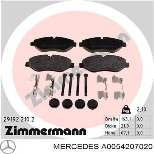 A0054207020 Mercedes pastillas de freno delanteras