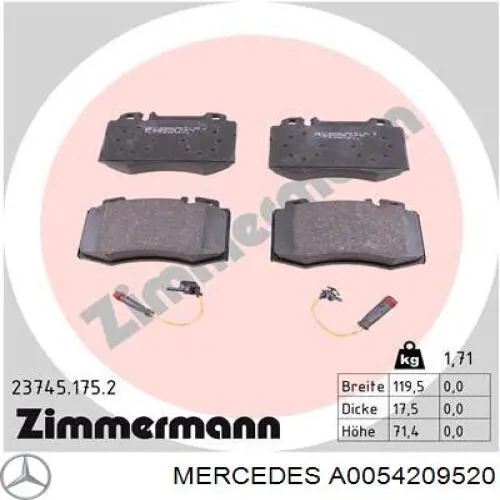 A0054209520 Mercedes pastillas de freno delanteras