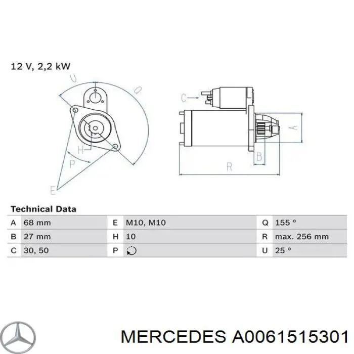 A0061515301 Mercedes motor de arranque