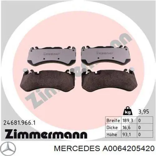 A0064205420 Mercedes pastillas de freno delanteras