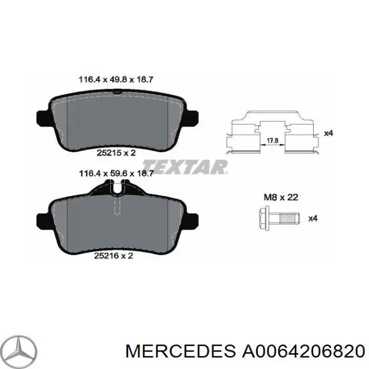 A0064206820 Mercedes pastillas de freno traseras