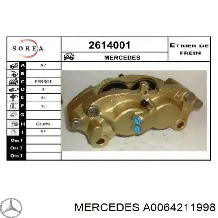  Pinza de freno delantera izquierda para MERCEDES BENZ TRUCK TRUCK T1/TN BM 611