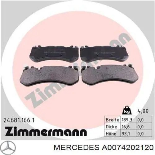 A0074202120 Mercedes pastillas de freno delanteras