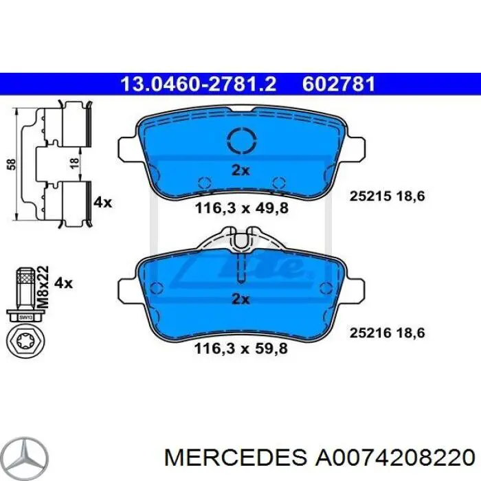 A0074208220 Mercedes pastillas de freno traseras