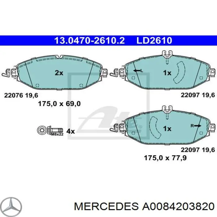 A0084203820 Mercedes pastillas de freno delanteras