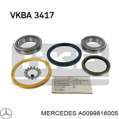 A0099816005 Mercedes cojinete interno del cubo de la rueda delantera